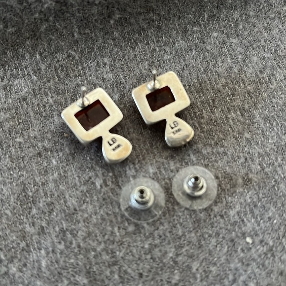 Vintage LB Sterling Amber & Garnet Earrings - Picture 4 of 8